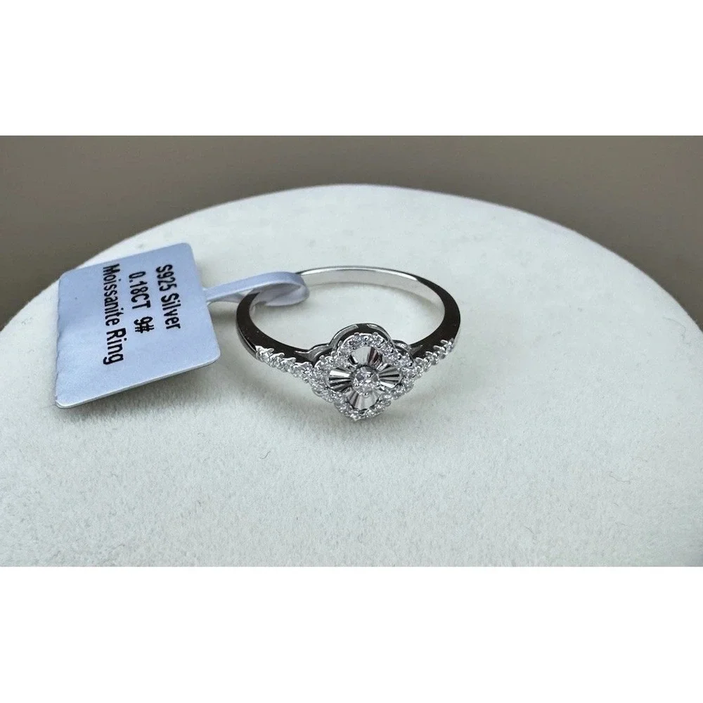 New Moissanite Engagement Ring 0.18CT GRA Certified 925 Sterling Silver Sz 9